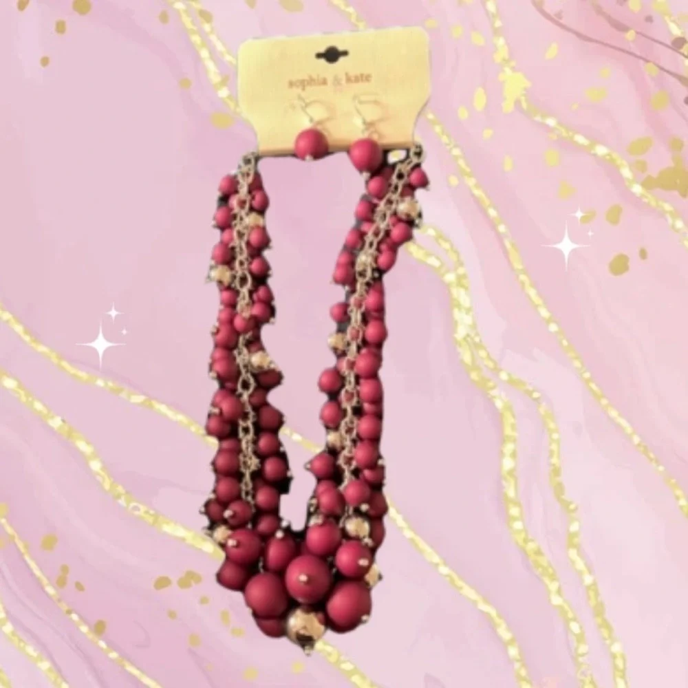 NWT Sophia & Kate Ball Cluster Cranberry & Sivertone earrings set